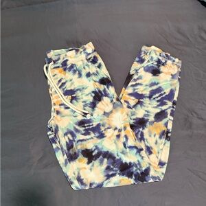 P.J. Salvage Women’s Tie-Dye Joggers in Blue, Navy & Cream with Yellow Accents